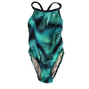 TYR Competitive Swimsuit Size 30  = Small 4/6 Green One Piece Bathing Suit